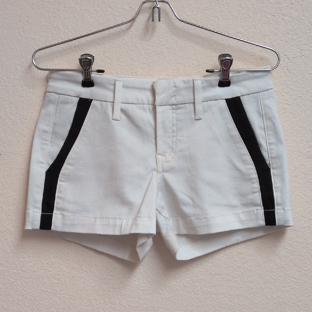 Level 99 High Waist White Shorts with Black Stripes